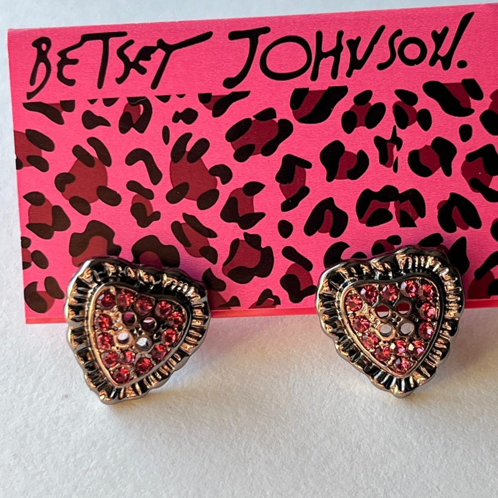 Betsey Johnson Gold and Pink Heart Earrings